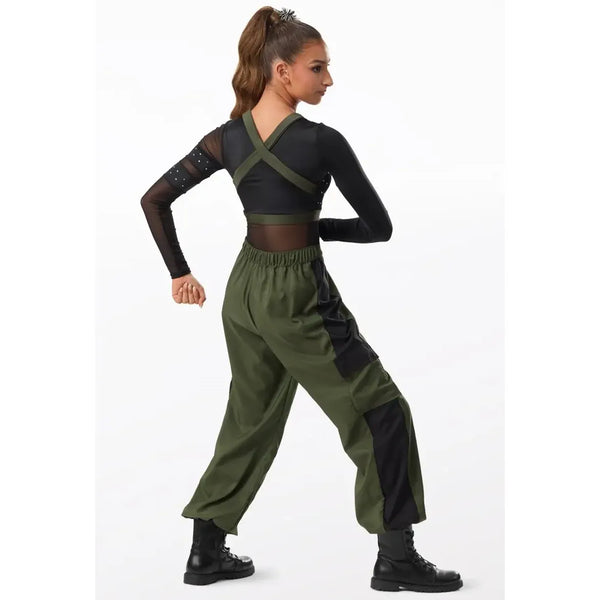 Weissman „Right Here“ asymmetrischer Kristall-Glitzer-Turnanzug und zweifarbiges Street-Dance-Set mit Hose