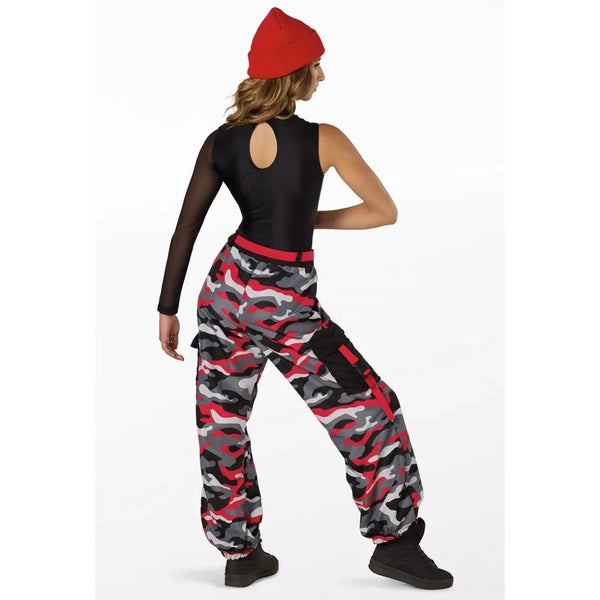 Weissman 'Get Silly' Shiny Mock Neck Leotard & Camo Print Cargo Dance Costume