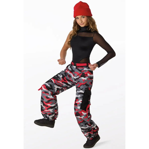 Weissman 'Get Silly' Shiny Mock Neck Leotard & Camo Print Cargo Dance Costume