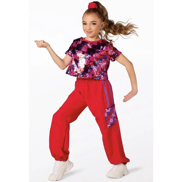 Weissman 'Be Nice' Checked Sequin Crop Top & Street Dance Jumpsuit