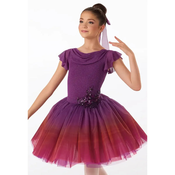 Weissman „Luminary“ Glitzer-Mesh-Kleid mit 3D-Pailletten-Blumenapplikation und Ombré-Haarschleife