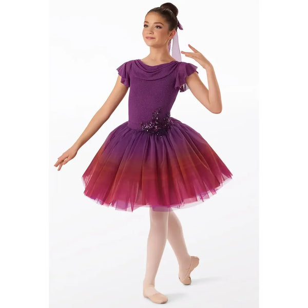Weissman „Luminary“ Glitzer-Mesh-Kleid mit 3D-Pailletten-Blumenapplikation und Ombré-Haarschleife