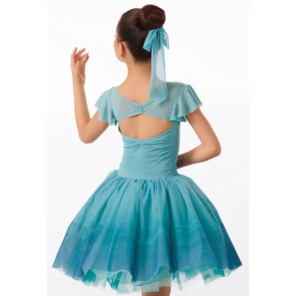Weissman „Luminary“ Glitzer-Mesh-Kleid mit 3D-Pailletten-Blumenapplikation und Ombré-Haarschleife