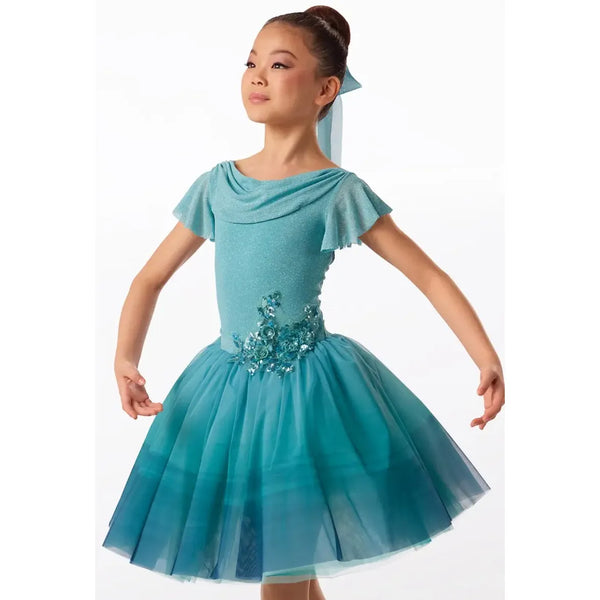 Weissman „Luminary“ Glitzer-Mesh-Kleid mit 3D-Pailletten-Blumenapplikation und Ombré-Haarschleife