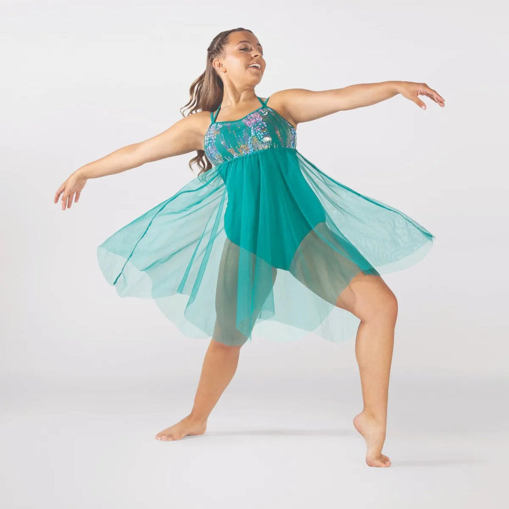Green Empire Line Sequinned Bodice Skirted Lyrical Dance Dress –  Blackfeather Dancewear