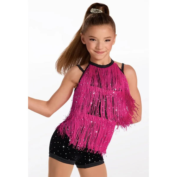 Weissman 'This Girl' Velvet & Metallic Fringe Jazz Biketard Dance Costume