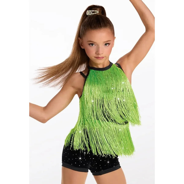 Weissman 'This Girl' Velvet & Metallic Fringe Jazz Biketard Dance Costume