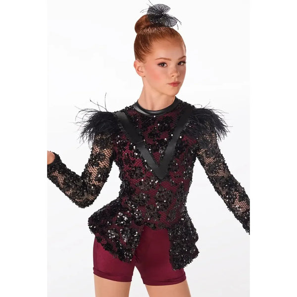 Weissman 'The Fame' Sequin Fishnet Peplum Jazz Biketard Dance Costume