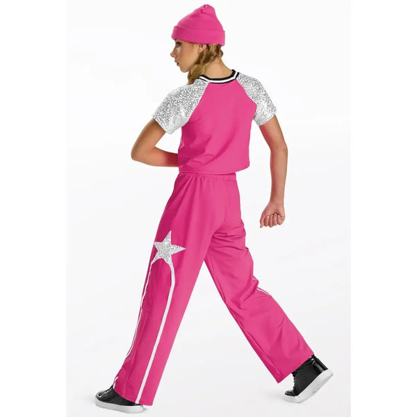 Weissman „Pink Venom“ Paillettenärmel-Cropped-Top und Trainingshosen-Street-Dance-Set