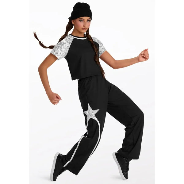 Weissman „Pink Venom“ Paillettenärmel-Cropped-Top und Trainingshosen-Street-Dance-Set