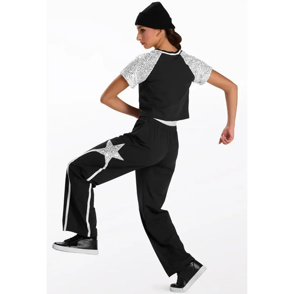 Weissman „Pink Venom“ Paillettenärmel-Cropped-Top und Trainingshosen-Street-Dance-Set