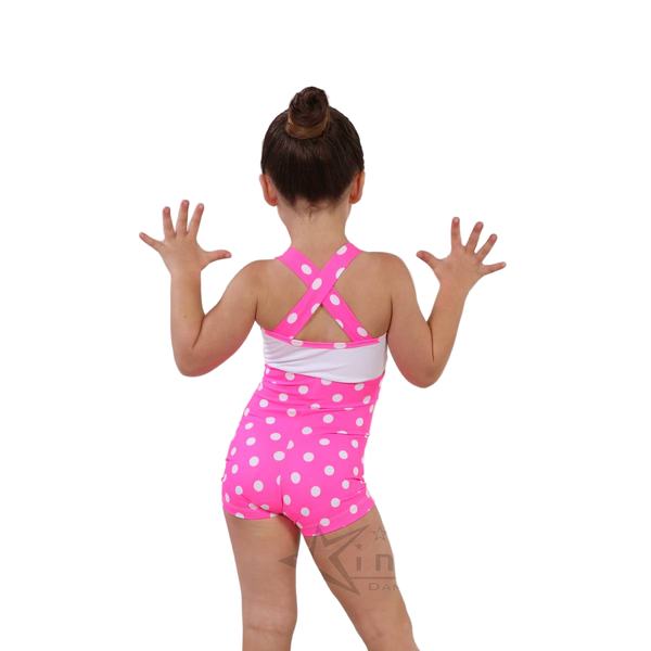 Kinetic 'Playtime' Pink & White Polkadot Lycra Shortard Dance Costume