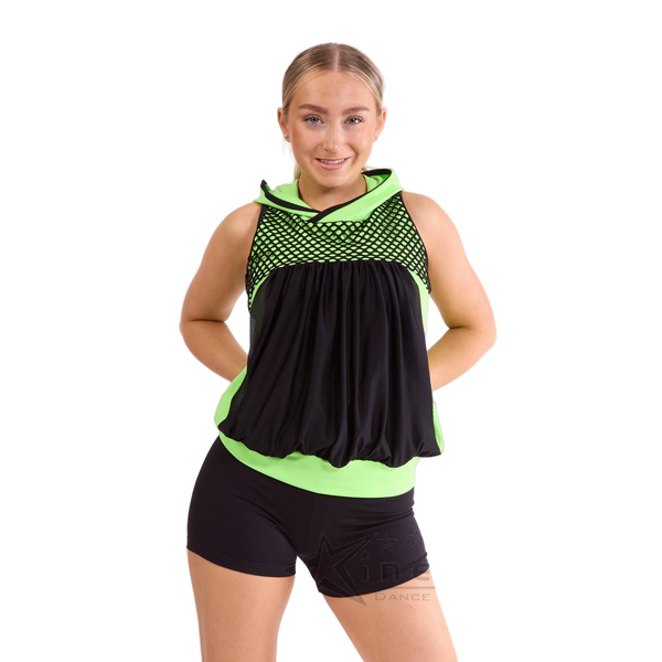 Kinetic 'Scream' Neon Hooded Mesh Top & Shorts Street Commercial Dance Costume