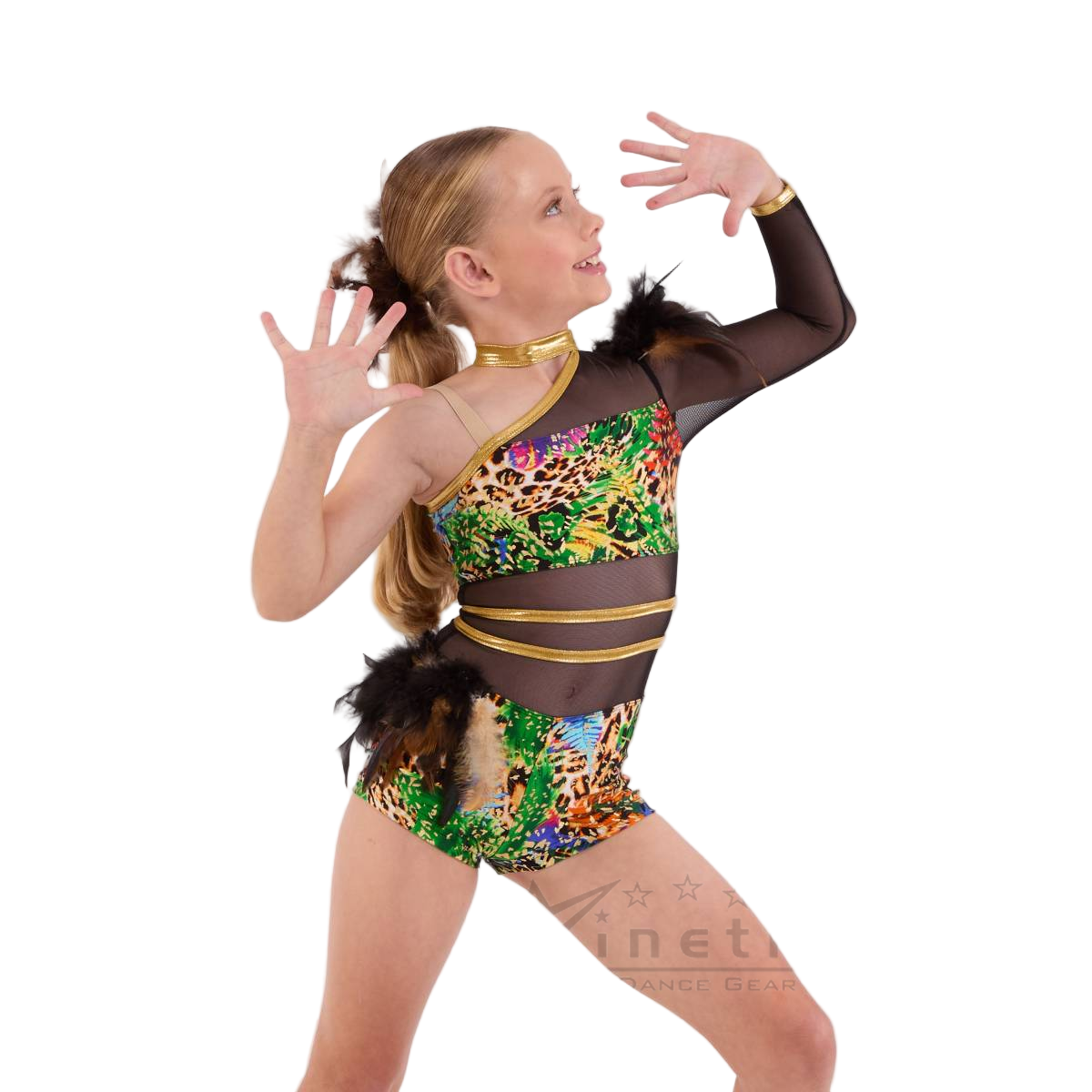 Kinetic 'Tropical Jungle' Animal Print & Feather Dance Shortard Unitard