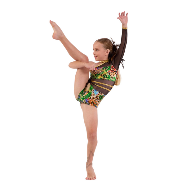 Kinetic 'Tropical Jungle' Animal Print & Feather Dance Shortard Unitard