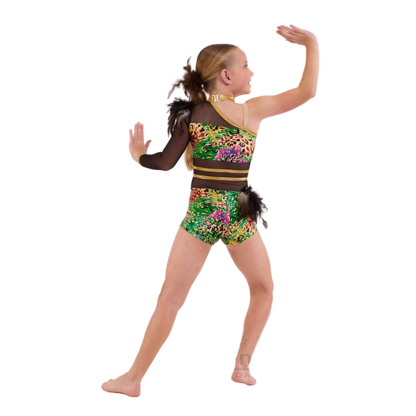 Kinetic 'Tropical Jungle' Animal Print & Feather Dance Shortard Unitard