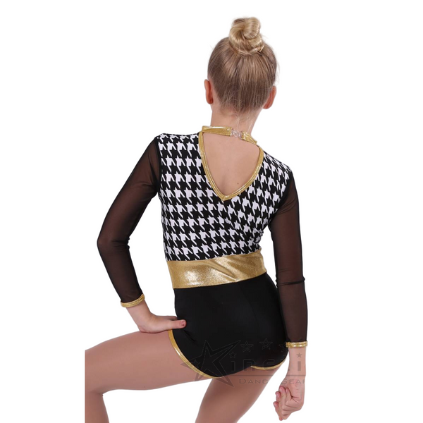 Kinetic 'Dee Jay Spin' Black, White & Gold Houndstooth Dance Shortard