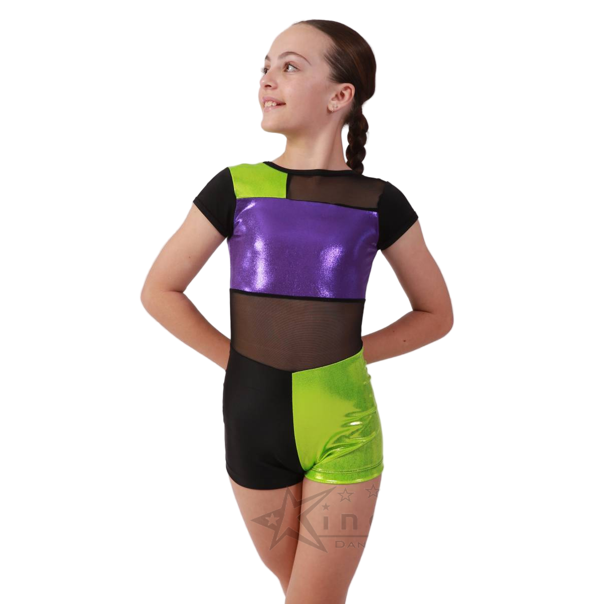 Kinetic 'Flashback' Patchwork Foil Lycra Acro Dance Shortard