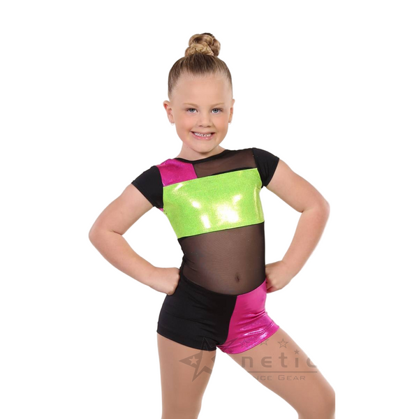 Kinetic 'Flashback' Patchwork Foil Lycra Acro Dance Shortard
