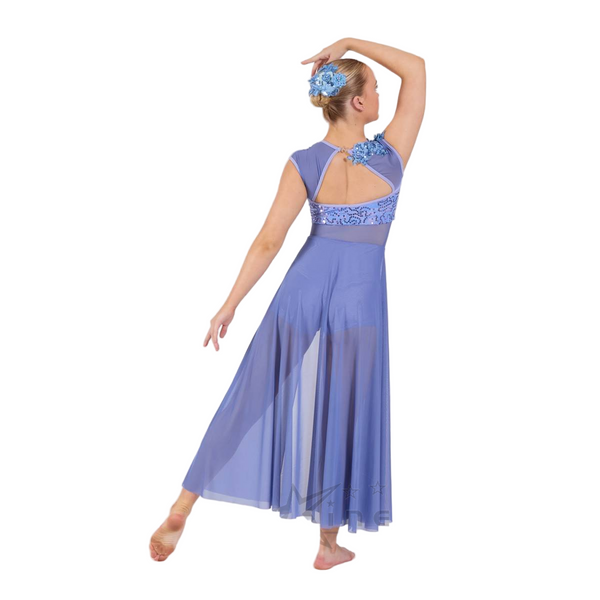 Kinetic 'Iris' Periwinkle Sequin Lace Shortard with Mesh Skirt Lyrical Dance Costume