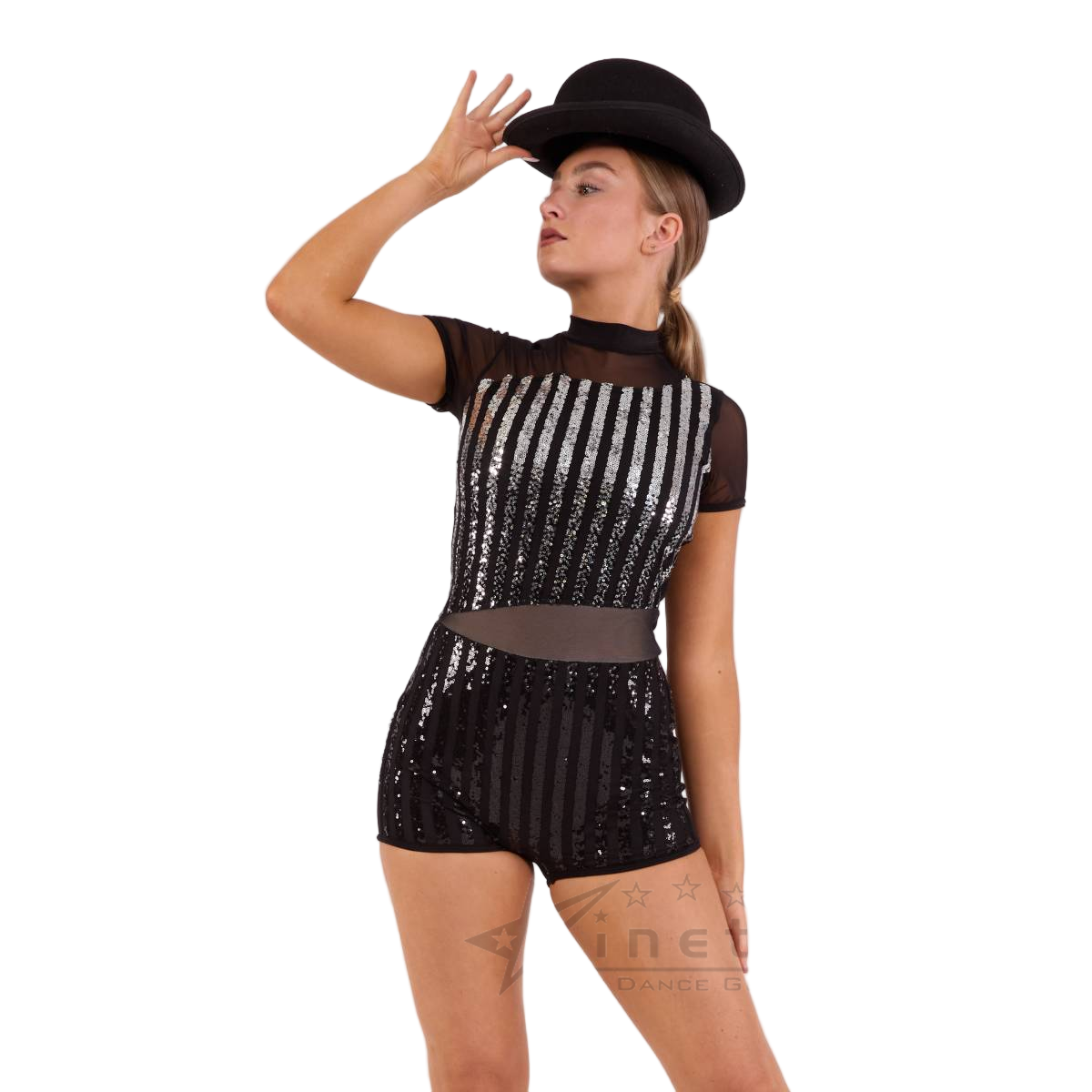 Kinetic 'Cabaret' Black & Silver Sequin Stripe Shortard Dance Costume