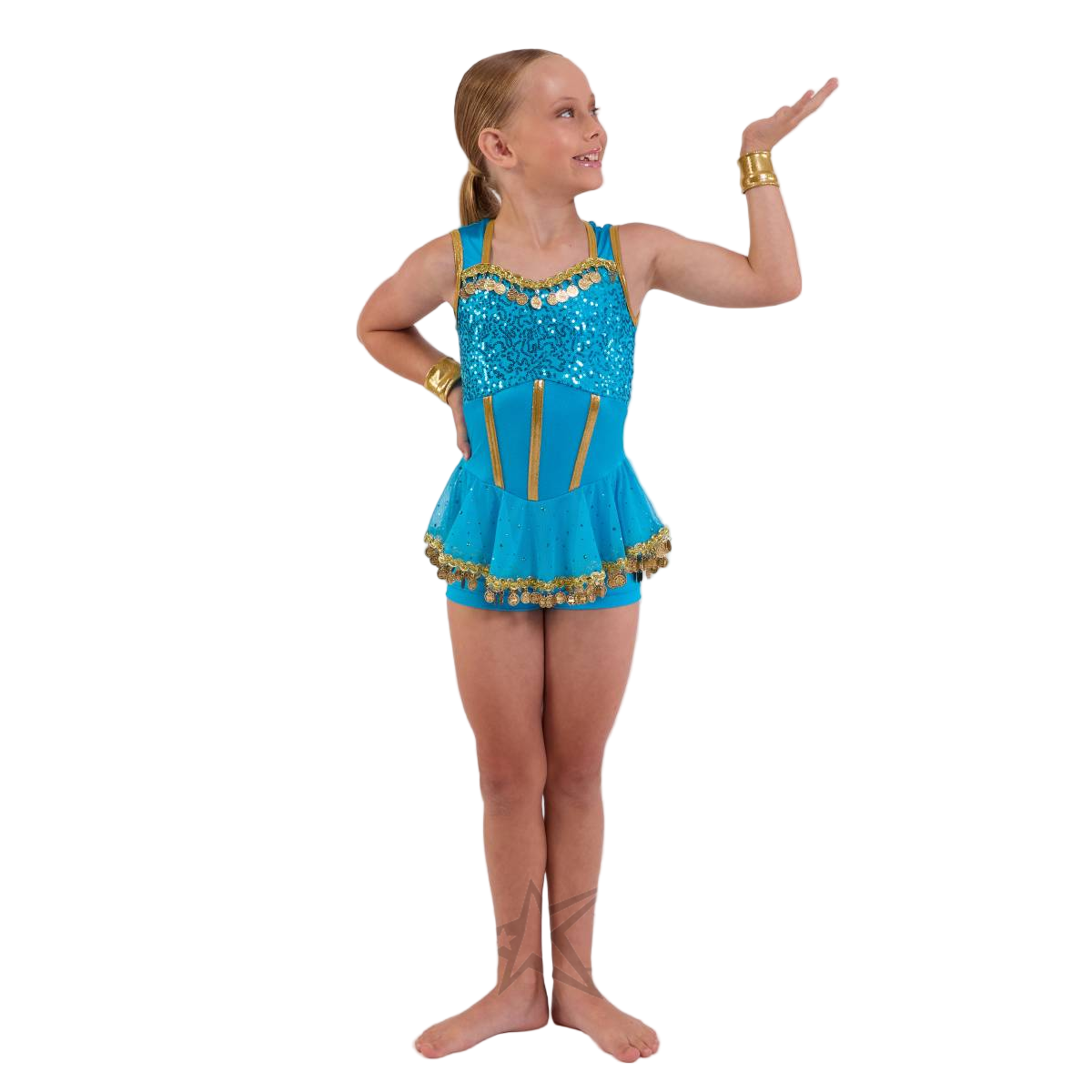 Kinetic 'Bollywood' Shortard with Mesh Skirt & Gold Trim Dance Costume