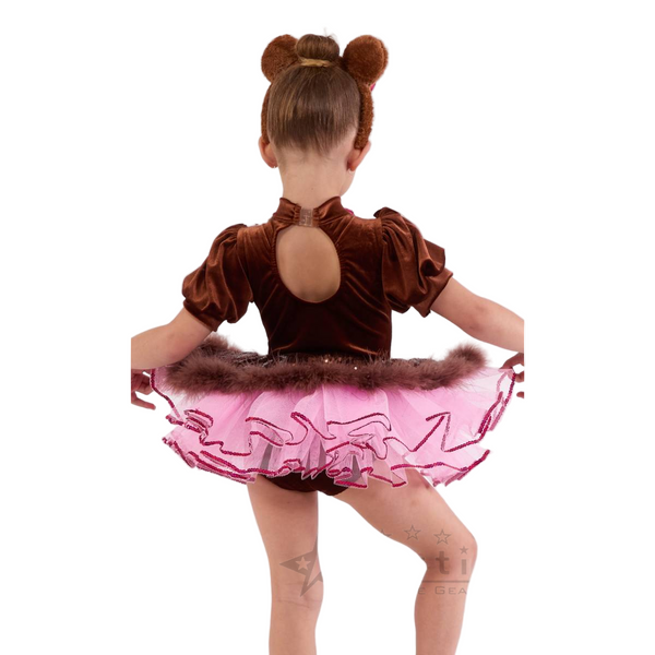 Kinetic 'Rock A Bye Bear' Brown Velvet Sequin Dance Costume with Pink Tutu Trim