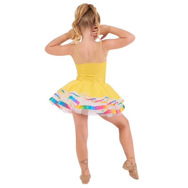 Kinetic 'Sunshine Rainbows' Yellow Tutu Dress with Rainbow Trim