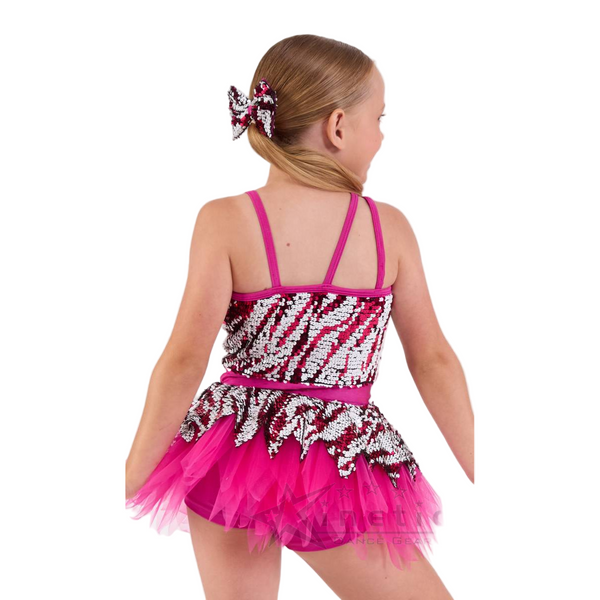 Kinetic Creations 'Love Cats' Fuchsia & White Asymmetrical Animal Sequin Dance Costume