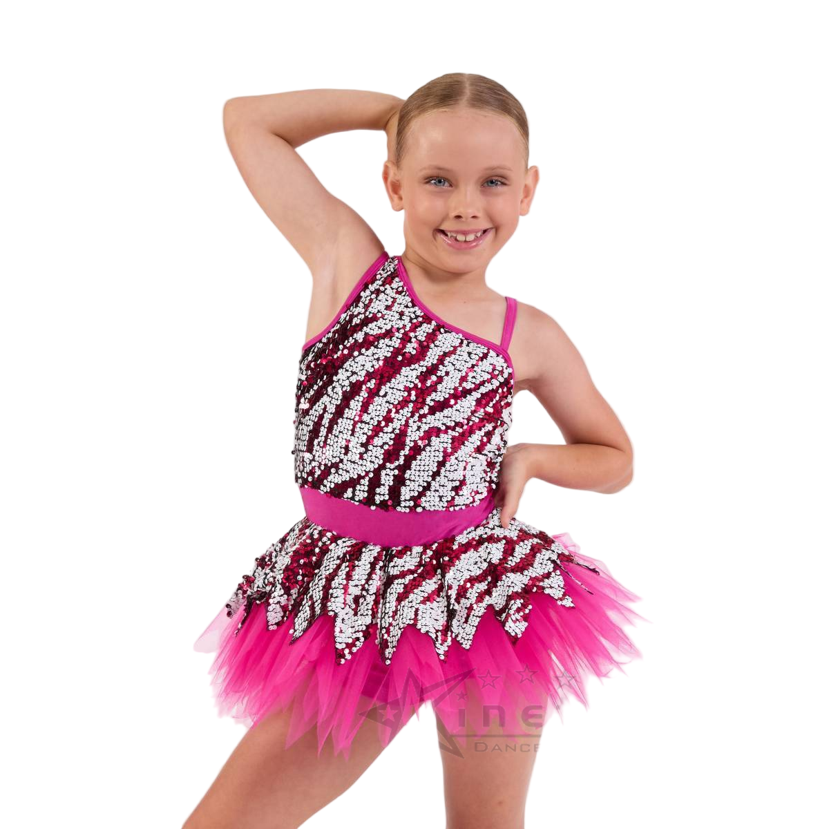 Kinetic Creations 'Love Cats' Fuchsia & White Asymmetrical Animal Sequin Dance Costume