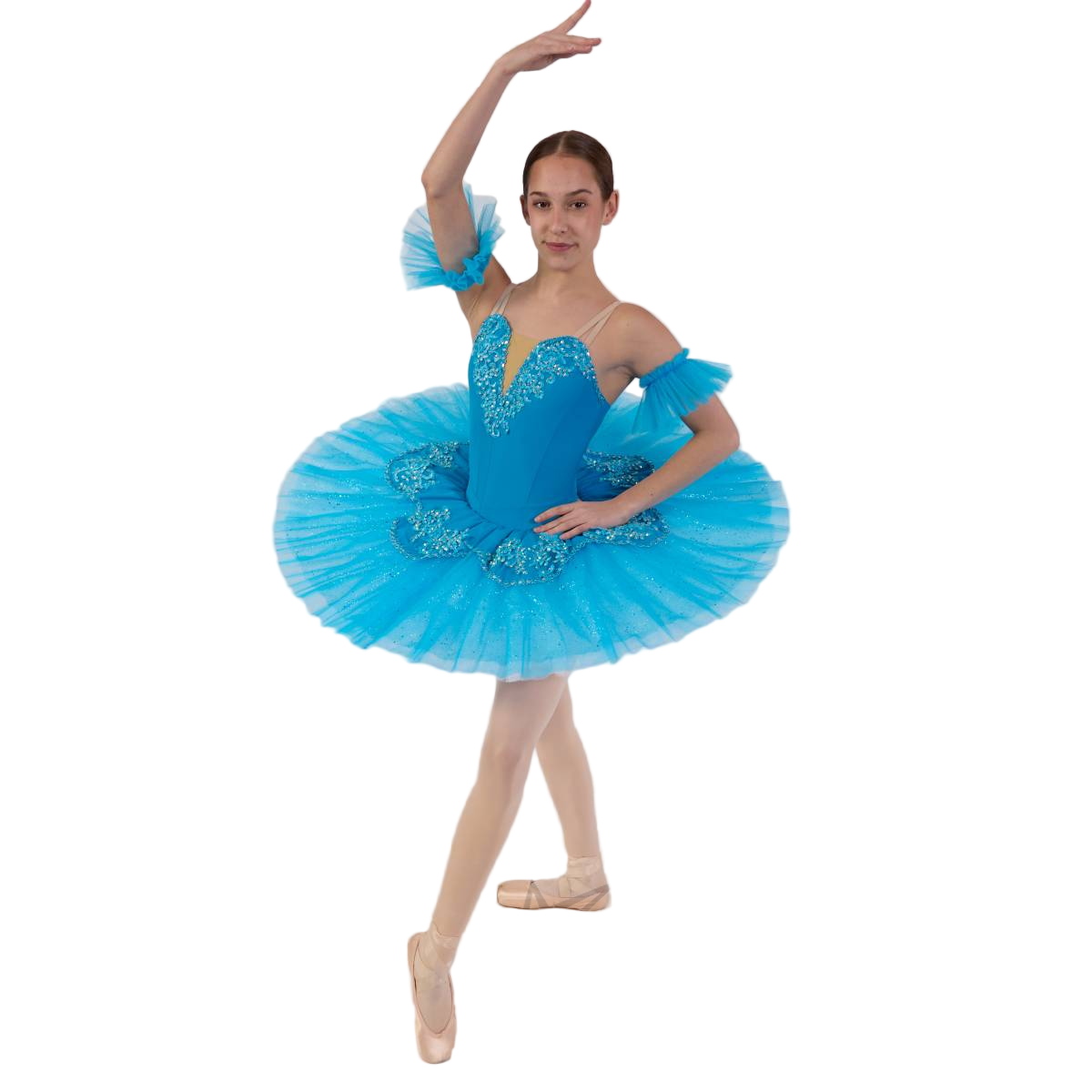 Kinetic Creations 'Tamara' Blue Pancake Tutu with Floral & Sequin Appliques