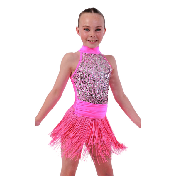 Kinetic 'Proud Mary' Neon Sequin Fringe Dance Dress