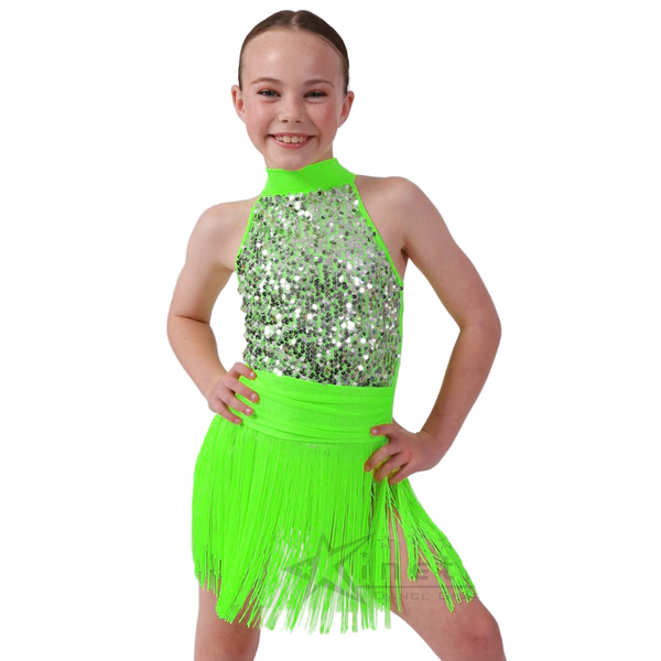 Kinetic 'Proud Mary' Neon Sequin Fringe Dance Dress