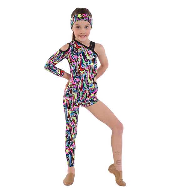 Kinetic Creations 'Party' Asymmetric Unitard with Shoulder Cut-Out