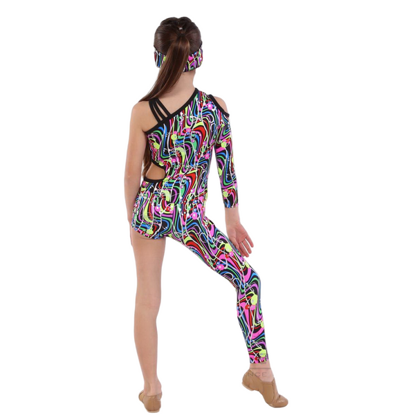 Kinetic Creations 'Party' Asymmetric Unitard with Shoulder Cut-Out