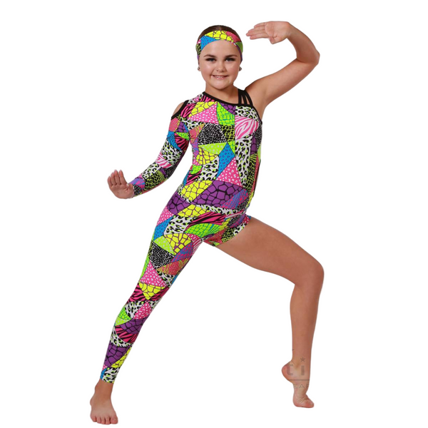 Kinetic Creations 'Party' Asymmetric Unitard with Shoulder Cut-Out