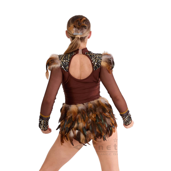 Kinetic 'Untamed' Copper Brown Feather Sequin Tribal Dance Leotard