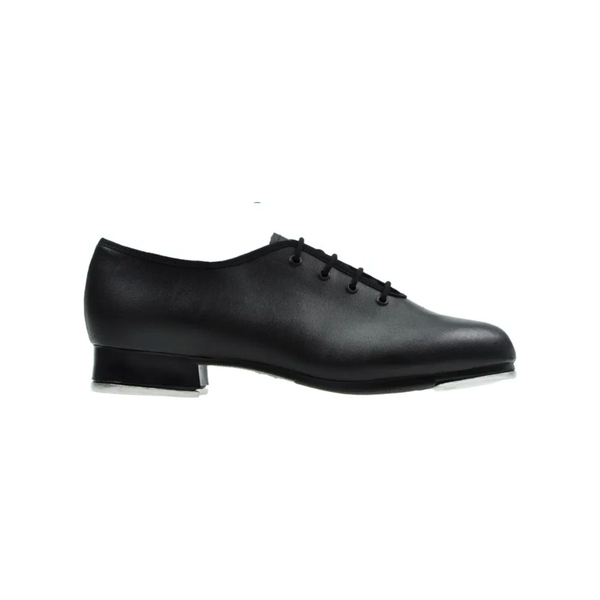 Bloch boys’ black economy jazz tap shoes with a durable synthetic upper, lace-up design, and fitted tap plates for clear sound and performance.