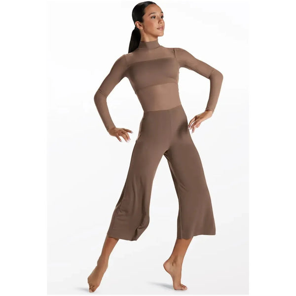 Balera Mocha Culotte Unitard With Mesh Contemporary Dance Costume - Medium Adult
