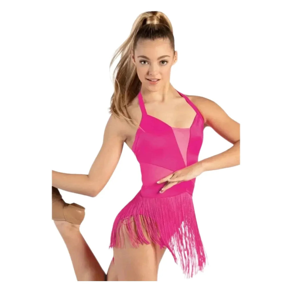 Balera Shiny Lustre Spandex Fringe Halter Dance Dress – Blackfeather  Dancewear
