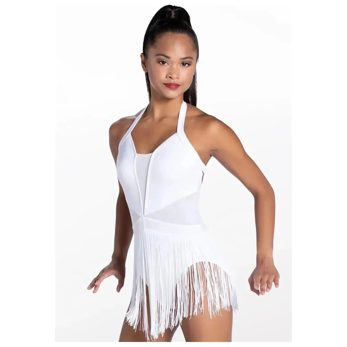 Balera Shiny Lustre Spandex Fringe Halter Dance Dress  Blackfeather  Dancewear