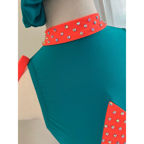 Blackfeather Emerald & Hot Orange Under 10 Stoned Rock n Roll Dance Costume -  neck