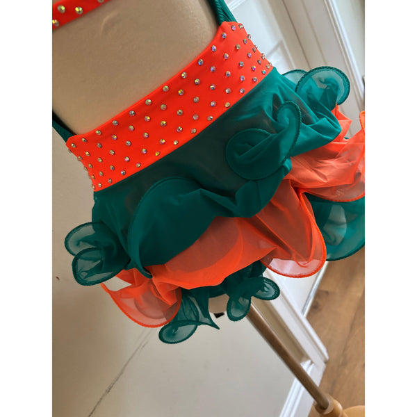 Blackfeather Emerald & Hot Orange Under 10 Stoned Rock n Roll Dance Costume -  skirt