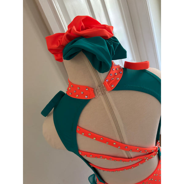 Blackfeather Emerald & Hot Orange Under 10 Stoned Rock n Roll Dance Costume - upper back