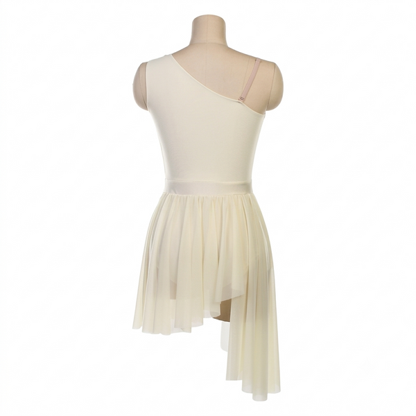Blackfeather 'Serenade' Ivory Asymmetrical Lyrical Dance Dress with Applique & Cascade Mesh Back