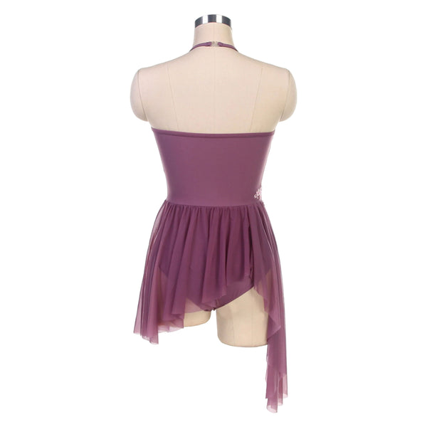 Purple dance dress on a mannequin with a white background