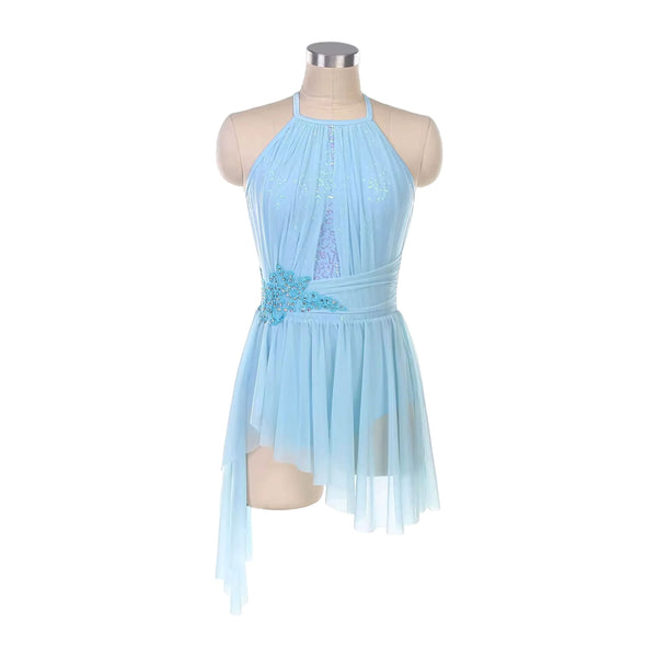Light blue dance dress on a mannequin against a white background