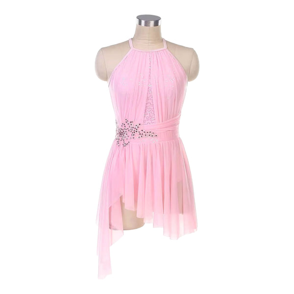 Pink dance dress on a mannequin against a white background