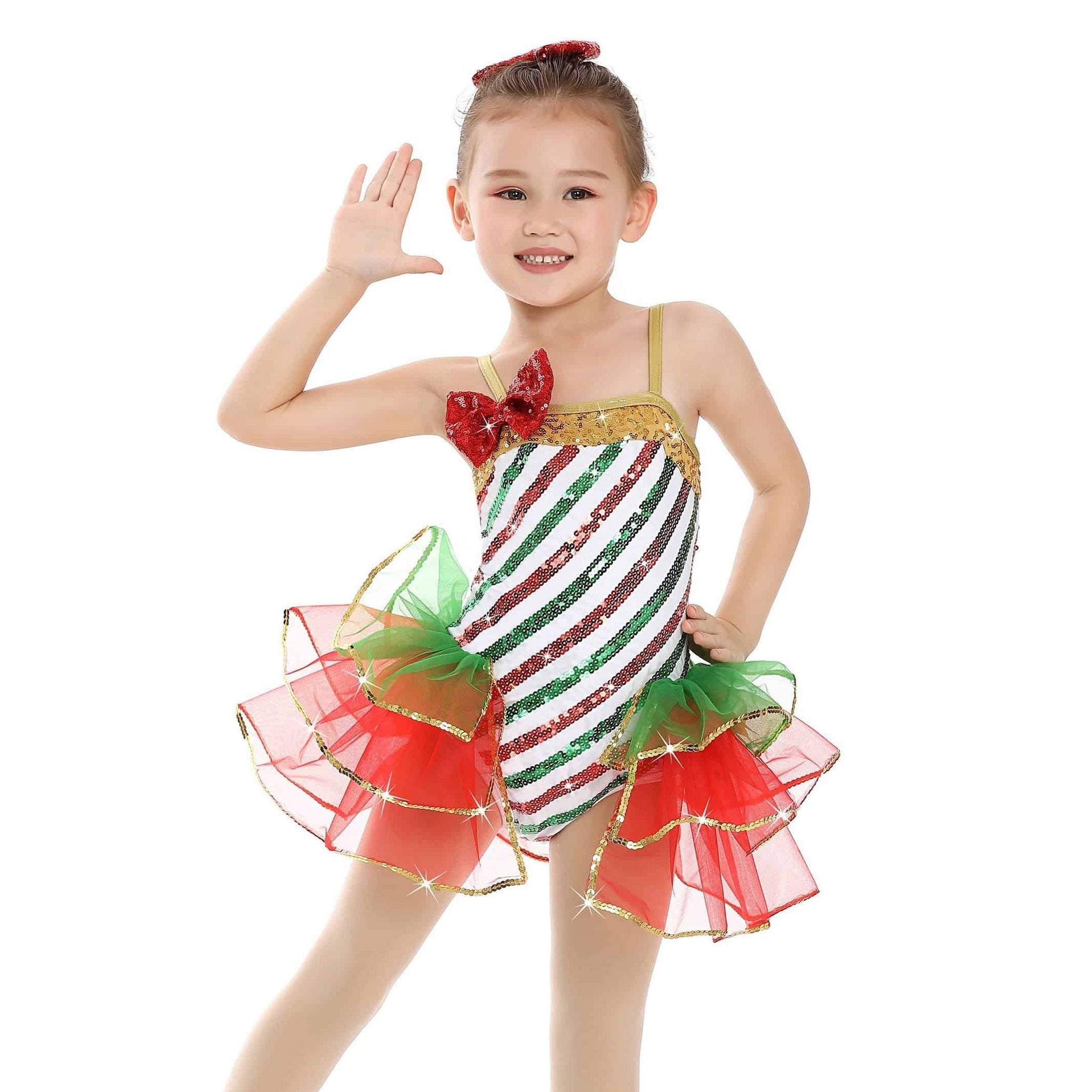 De La Diva ‘Candy Cane Cute’ Red & Green Christmas Sequin Tutu Dance Costume