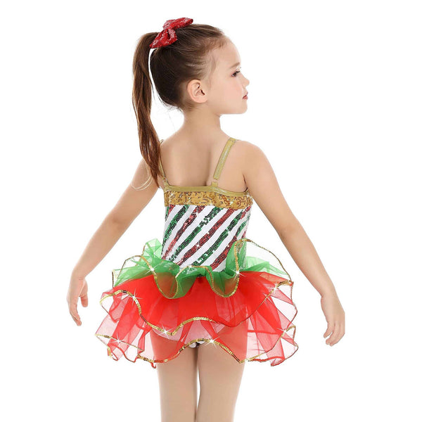 De La Diva ‘Candy Cane Cute’ Red & Green Christmas Sequin Tutu Dance Costume Back